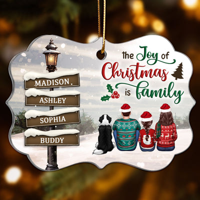 Family Back View Sitting Christmas Lamp Post Personalized Acrylic Ornament, Christmas Gift For Family