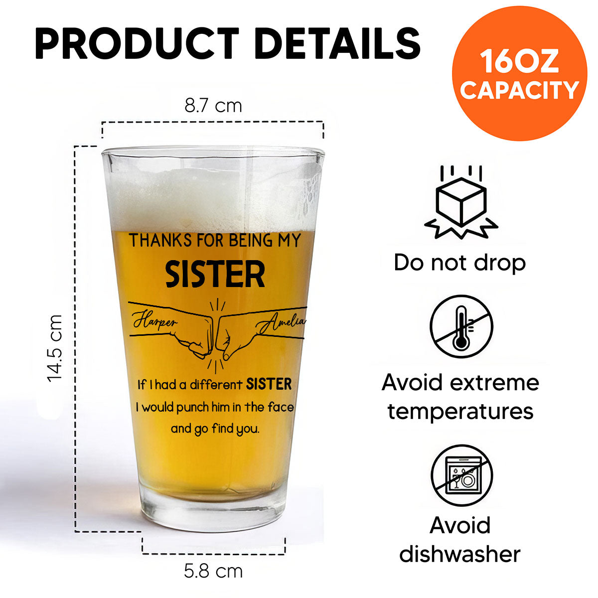 Thanks For Being My Brother Dad Cousin Sister Personalized Beer Glass, Unique Gift For Beer Lover, Drink Lover