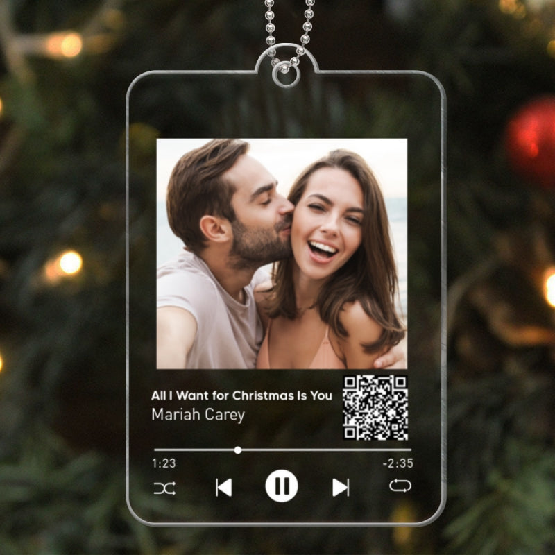 Custom Couple Photo Favorite Song Scannable QR Code Personalized Acrylic Ornament