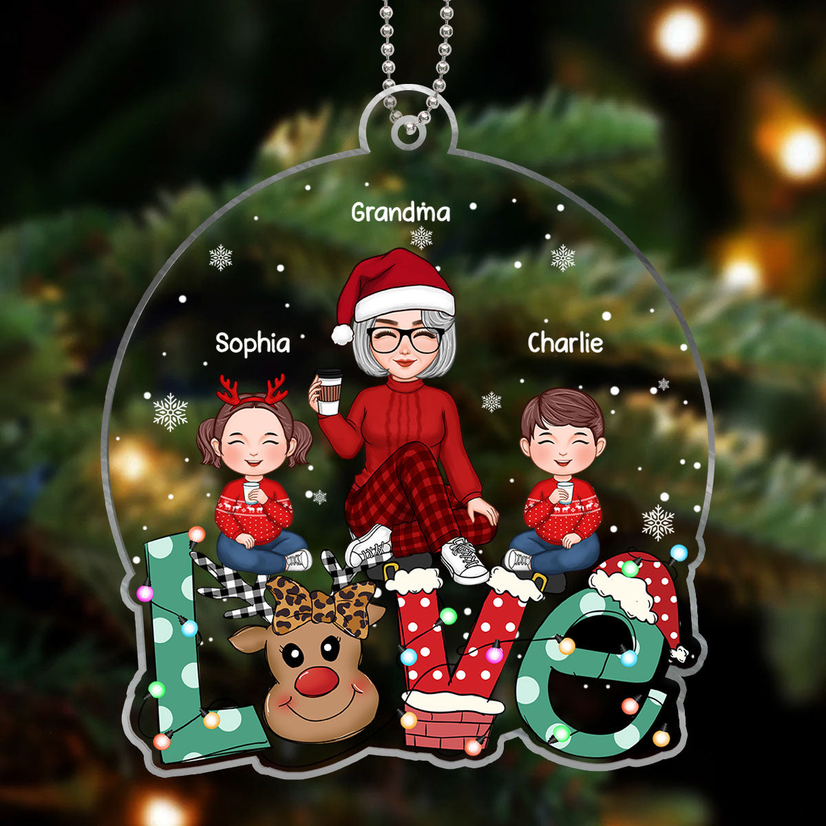 Grandma Mom Kids Sitting On Cute LOVE Christmas Gift Personalized Acrylic Ornament
