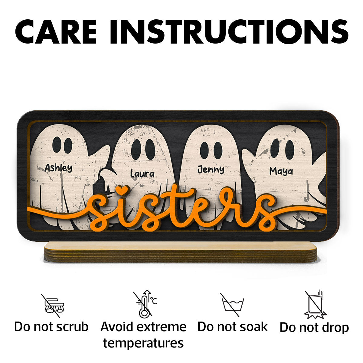 Besties Sister Best Friends Boo Crew Personalized 2-Layer Wooden Plaque, Halloween Gift