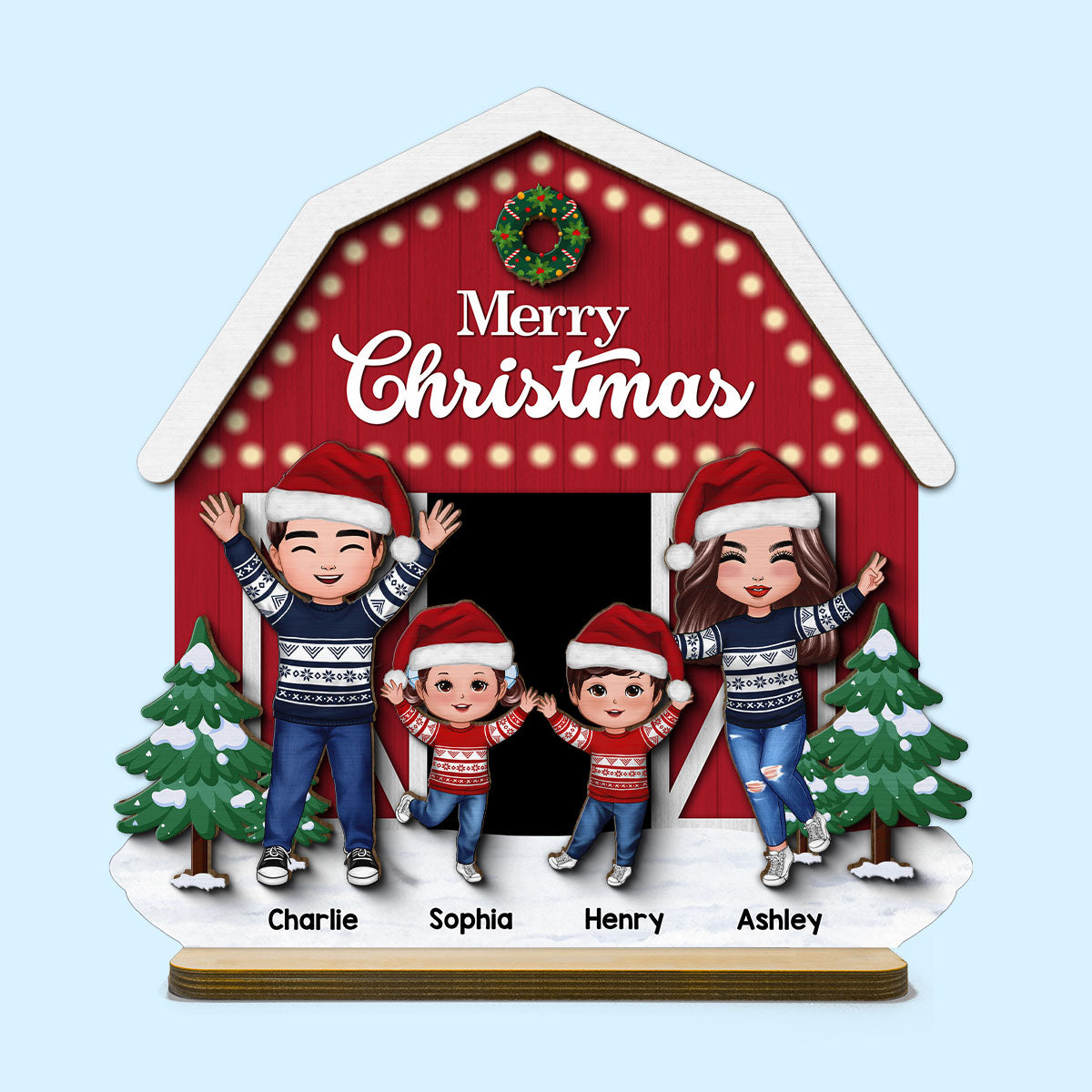 Christmas Farm House Family Tabletop Fireplace Decor Personalized 2-Layer Standing Wooden Plaque