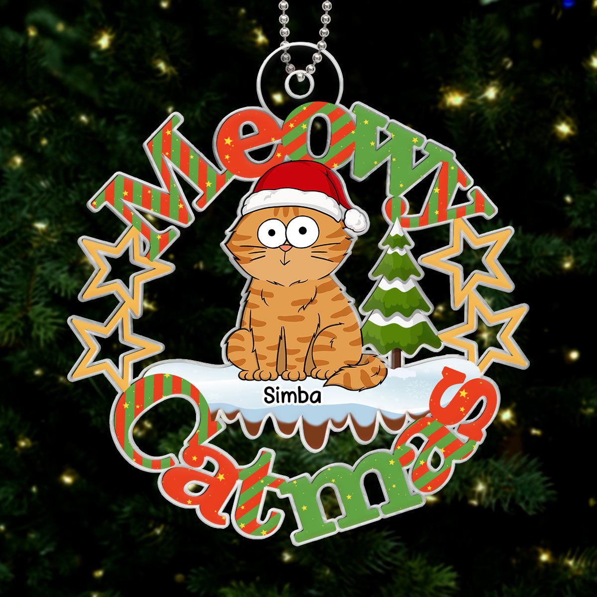 Meowy Catmas Funny Cat Personalized Acrylic Ornament