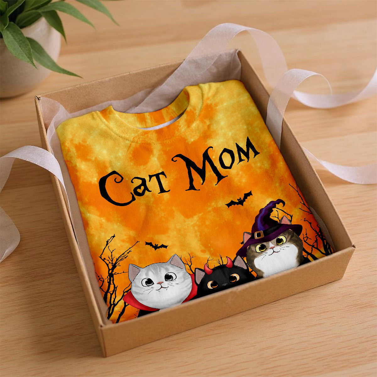 Cat Mom Halloween Moon Light Bat Tree - Personalized 3D Shirt