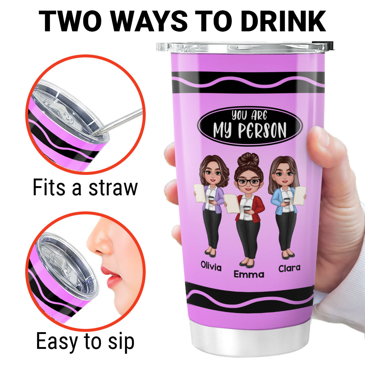 Teacher Besties Colleagues Crayon Personalized Tumbler, Back To School Gift For Besties Teacher