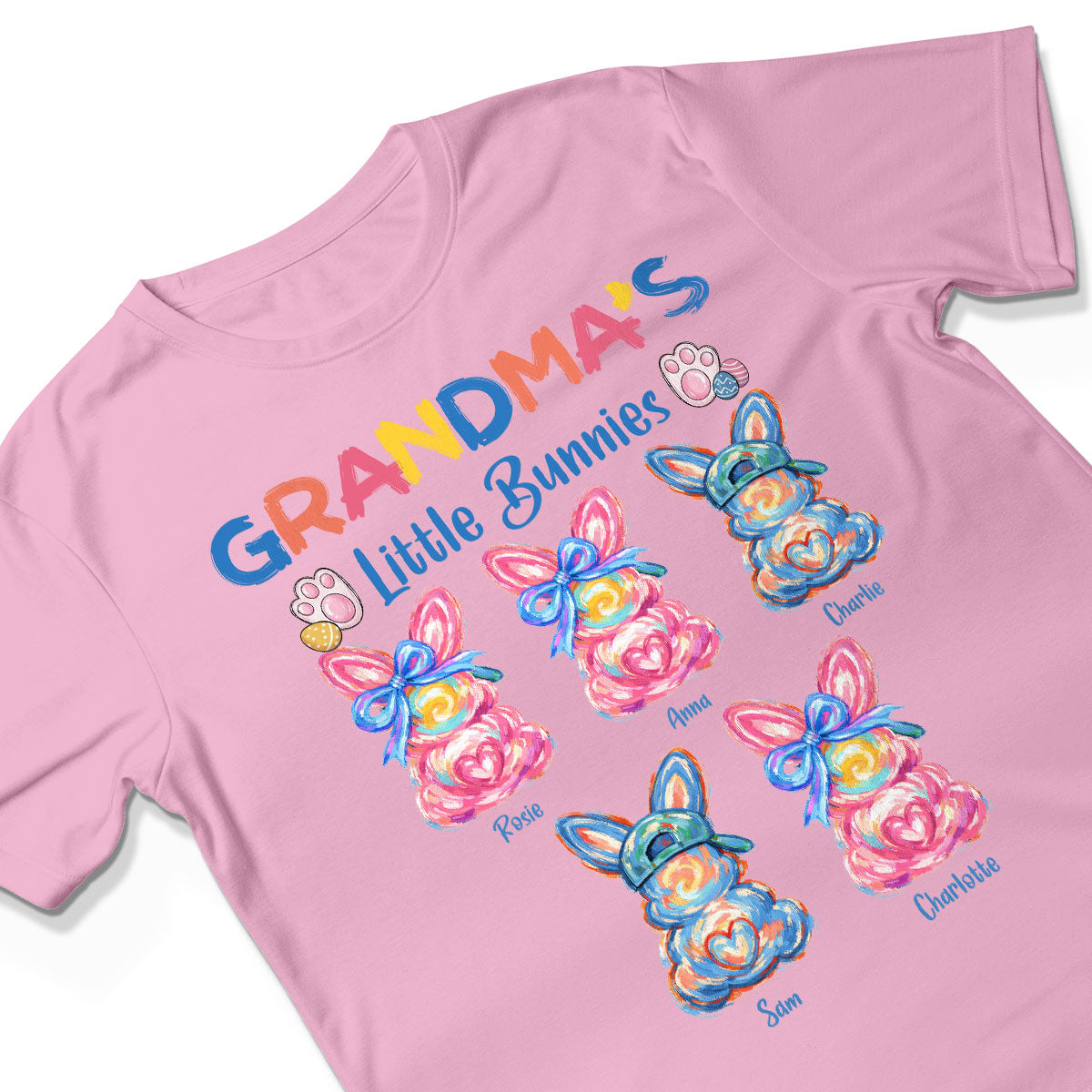 Grandma's Little Bunnies Colorful Brushstroke - Personalized Shirt - Easter Shirt for Grandma