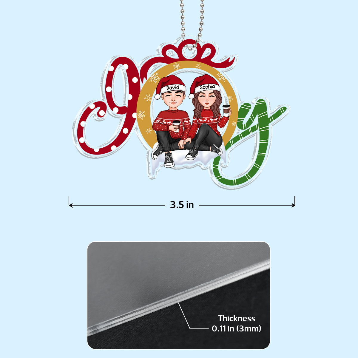 JOY Happy Christmas Couple Personalized Acrylic Ornament