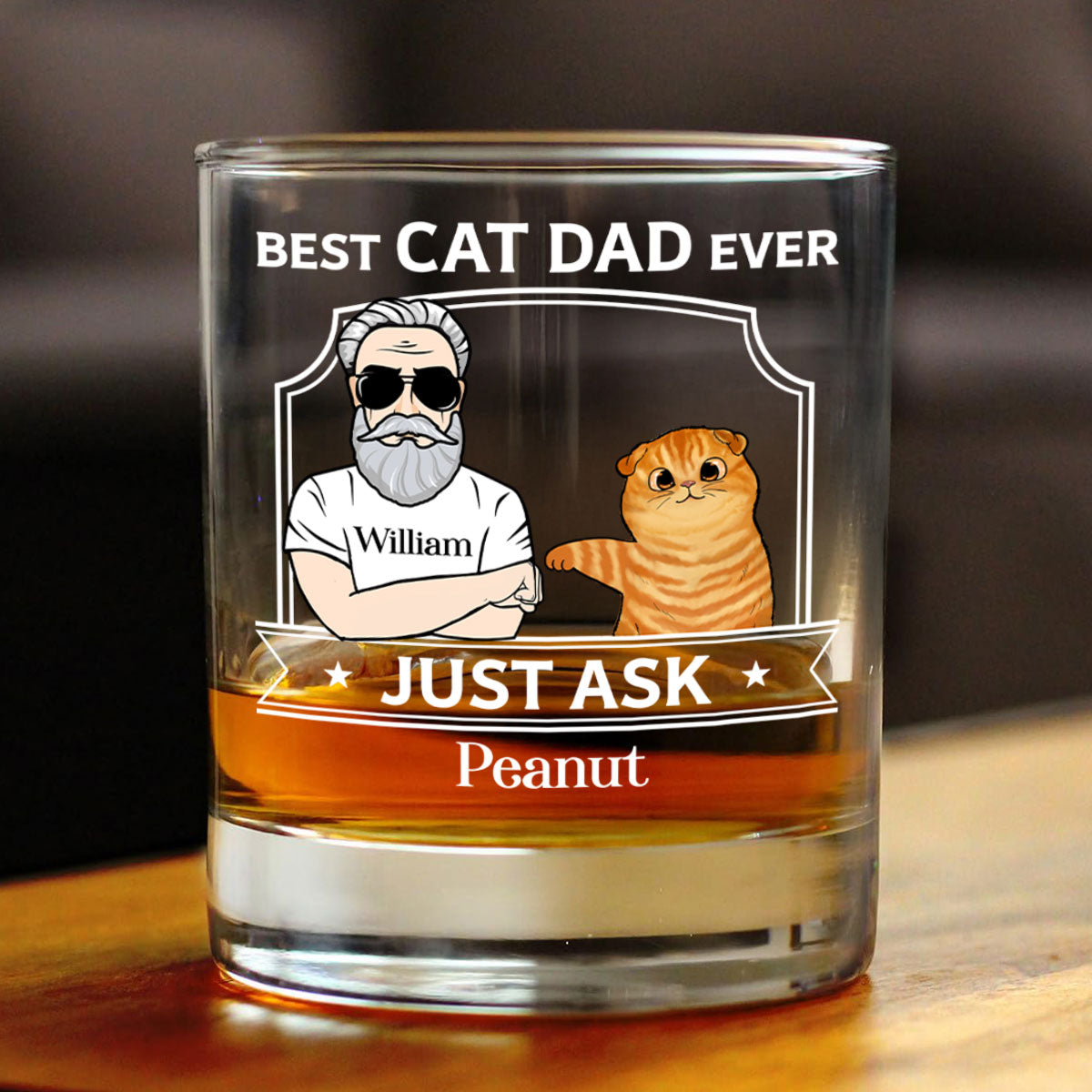 Best Cat Dad With Fluffy Cat Fist Bump Personalized Wine Glass, Father's Day Gift for Cat Dads