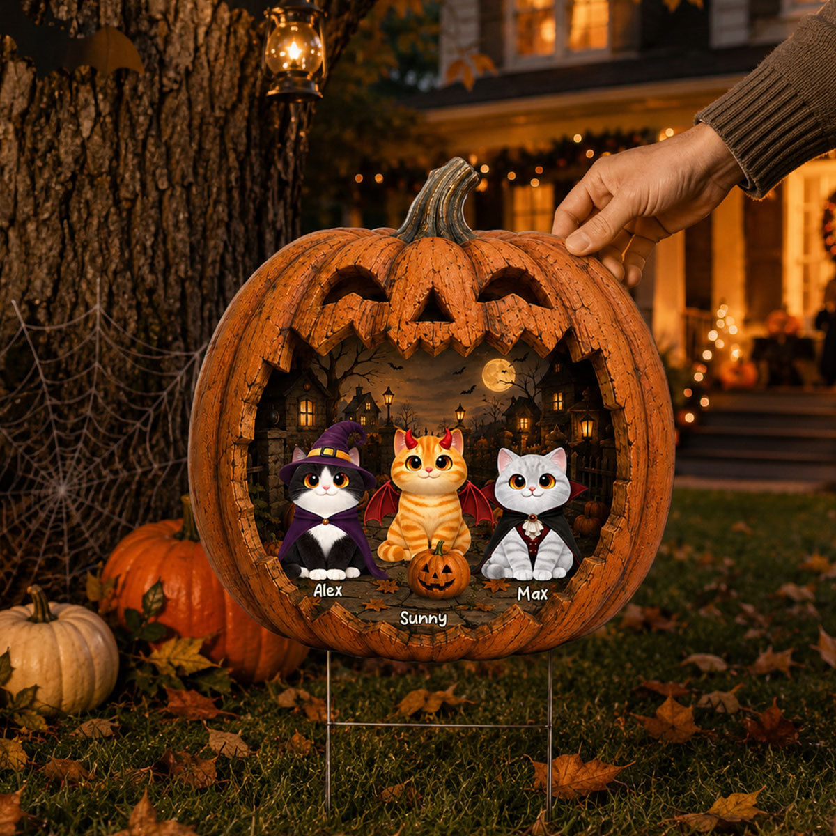Spooky Halloween Pumpkin Cats - Personalized Yard Sign - Halloween Decor For Cat Lovers