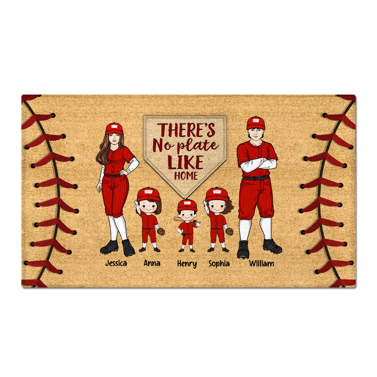 No Plate Like Home Baseball Family Personalized Doormat