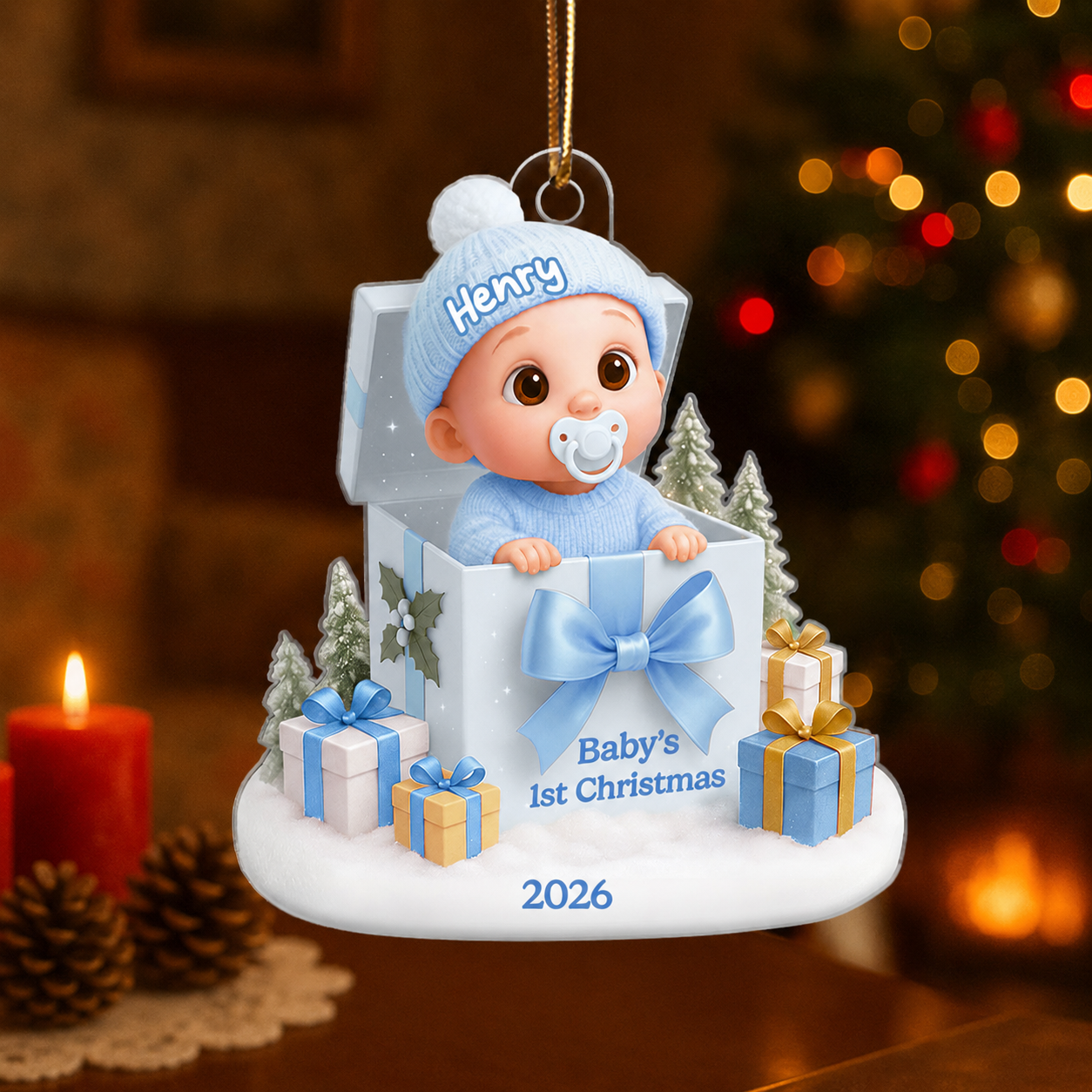Baby's 1st Christmas Gift Box - Personalized Acrylic Ornament - Christmas Keepsake for Baby, Newborn, Nursery Lamp