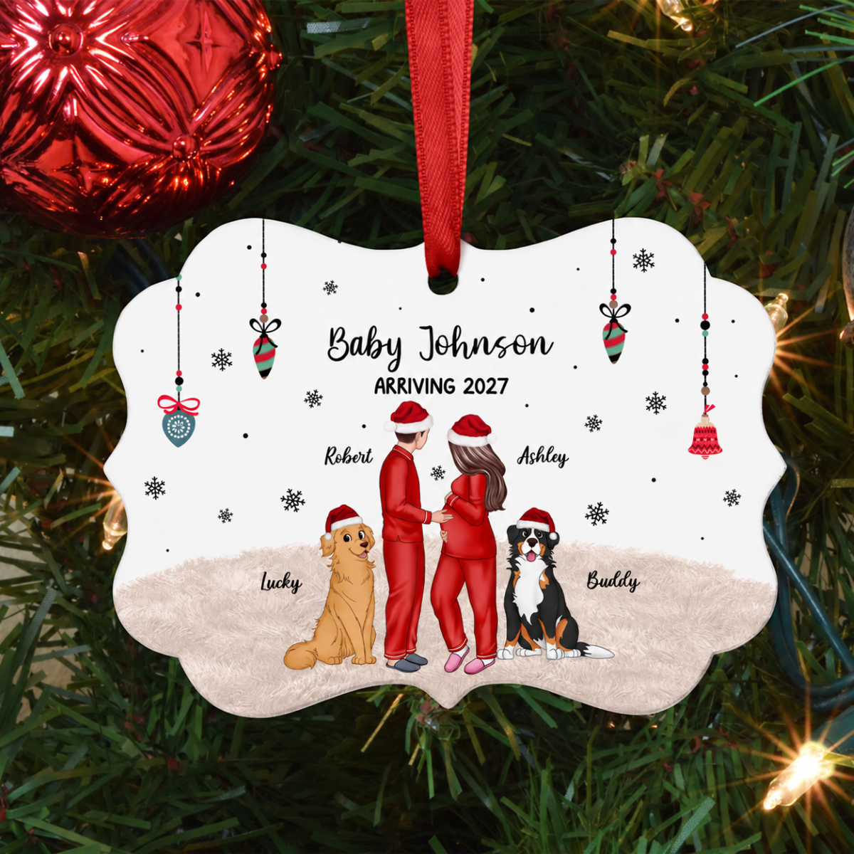 Personalized Pregnancy Ornament, Expecting Family Christmas Personalized Aluminum Ornament, New Mom Christmas Gift