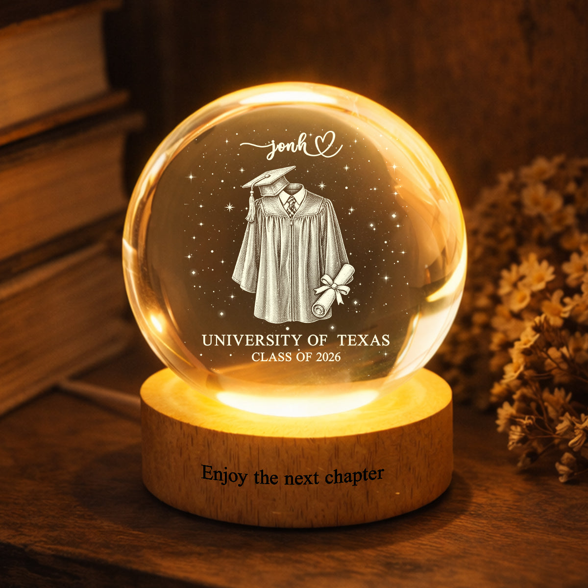 Class of 2026 - Personalized Crystal Ball LED Night Light - Custom Graduation Gift for Daughter, Son, Grandkids