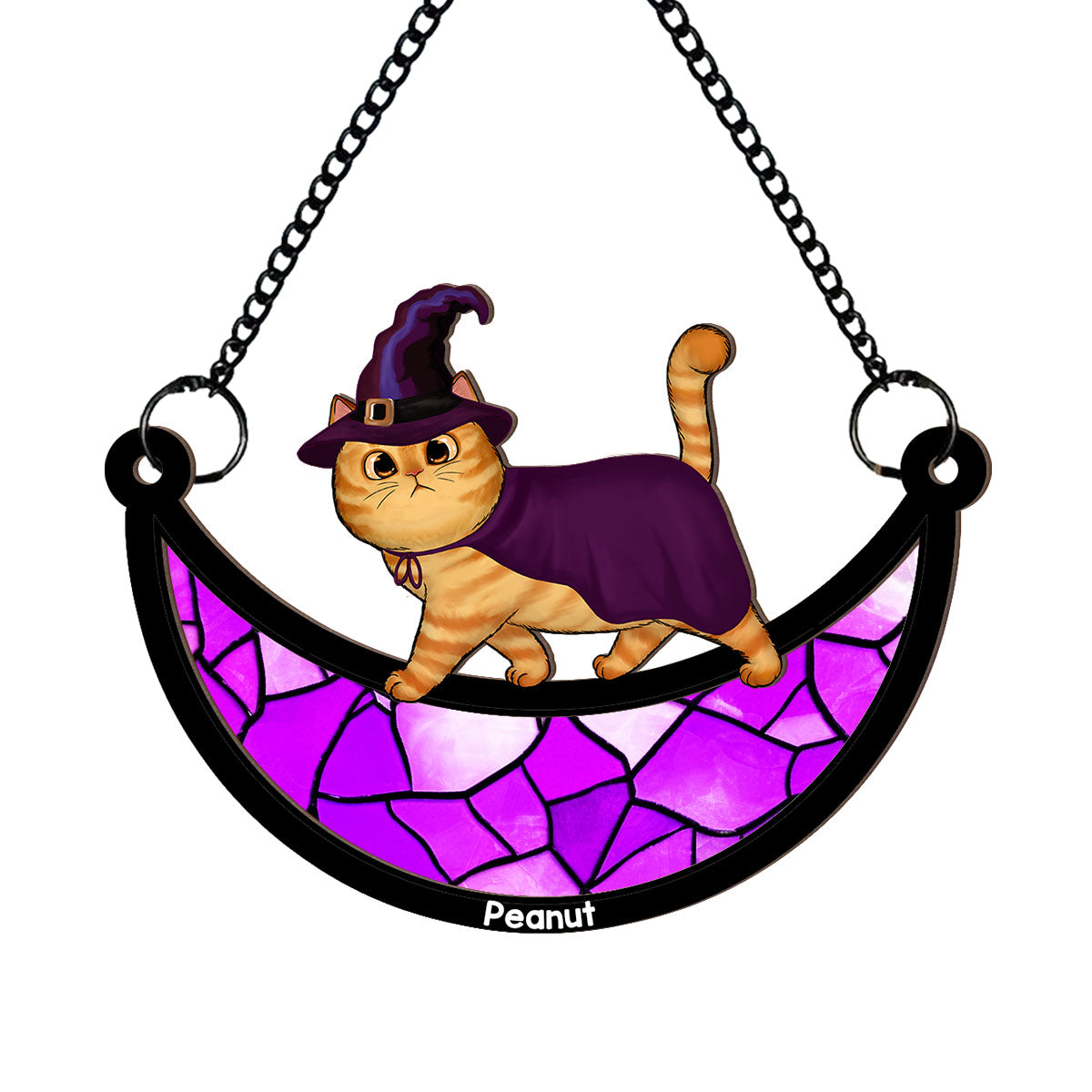 Halloween Cat Walking On Moon Personalized Suncatcher, Halloween Decoration