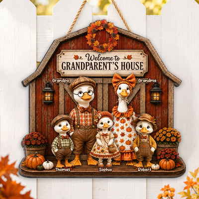 Grandma & Grandpa's Fall Goose Family - Personalized Wood Sign - Fall Season Decoration