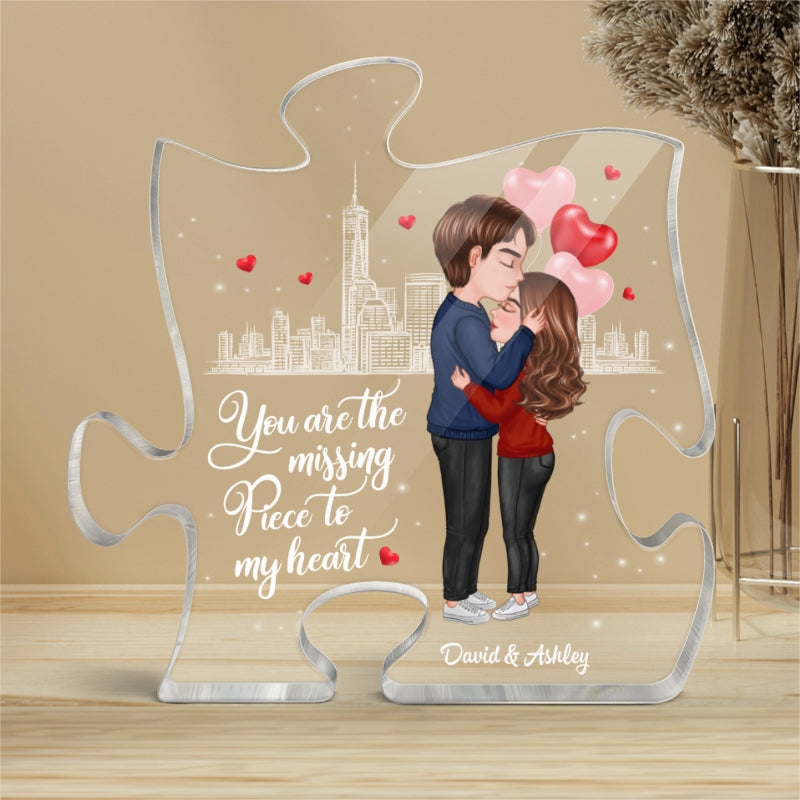 The Missing Piece To My Heart Doll Couple Kissing Personalized Puzzle Acrylic Plaque