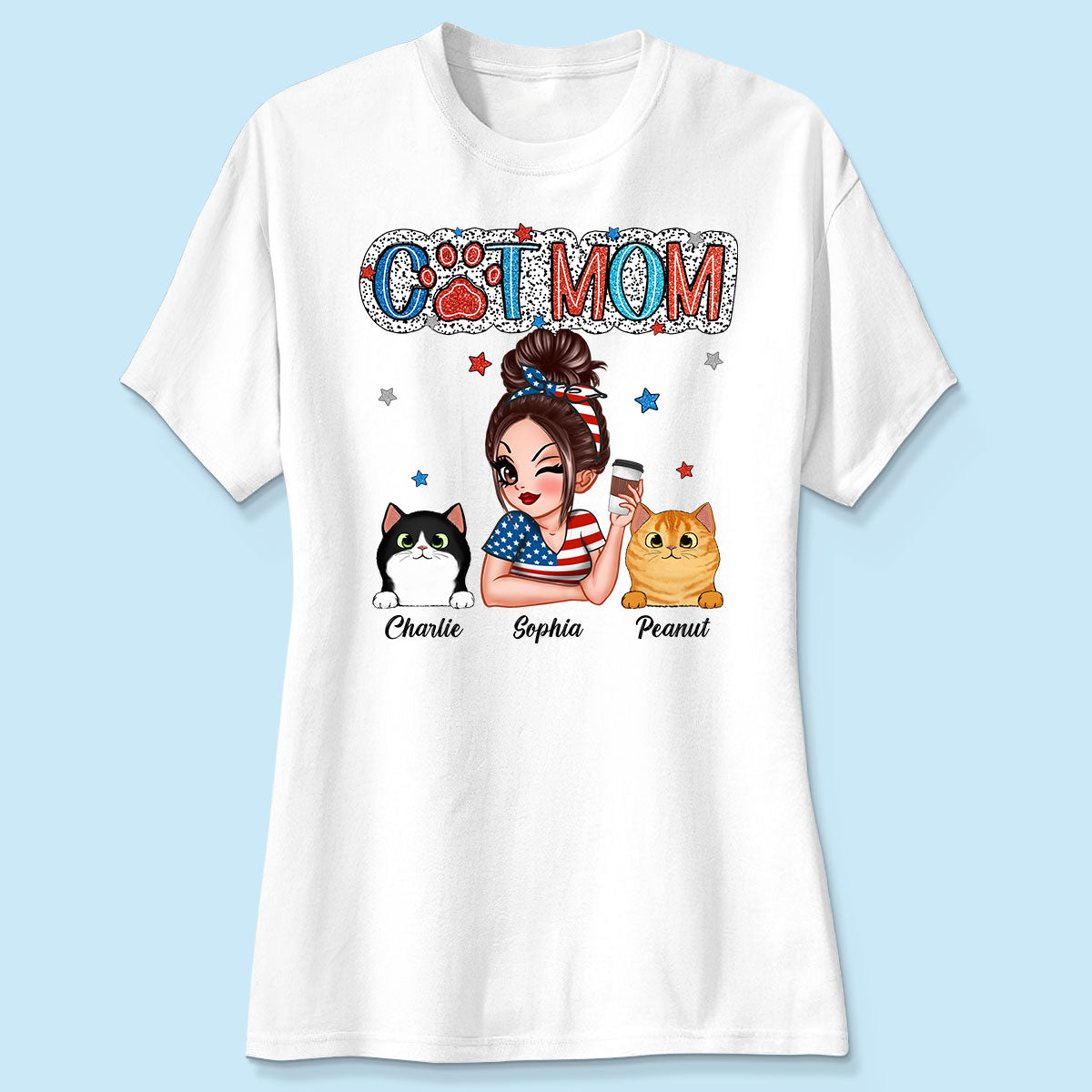 4th Of July Cat Mom Personalized Shirt, Gift For Cat Lover