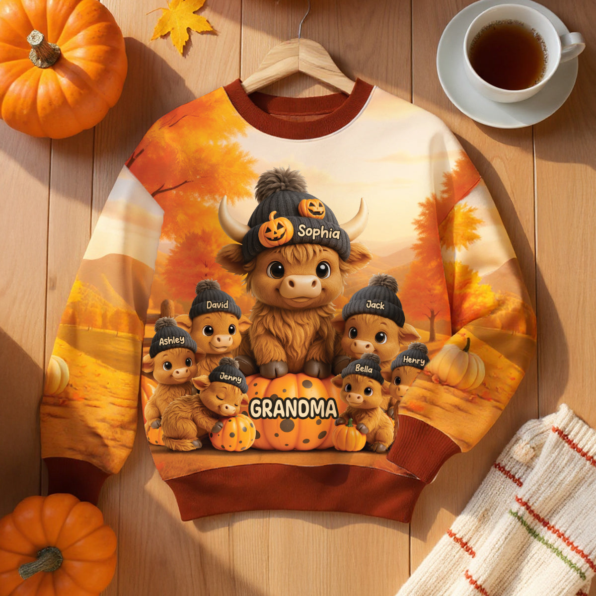 Mama Cow Grandma Cow And Kids 3D Effect Personalized Sweatshirt