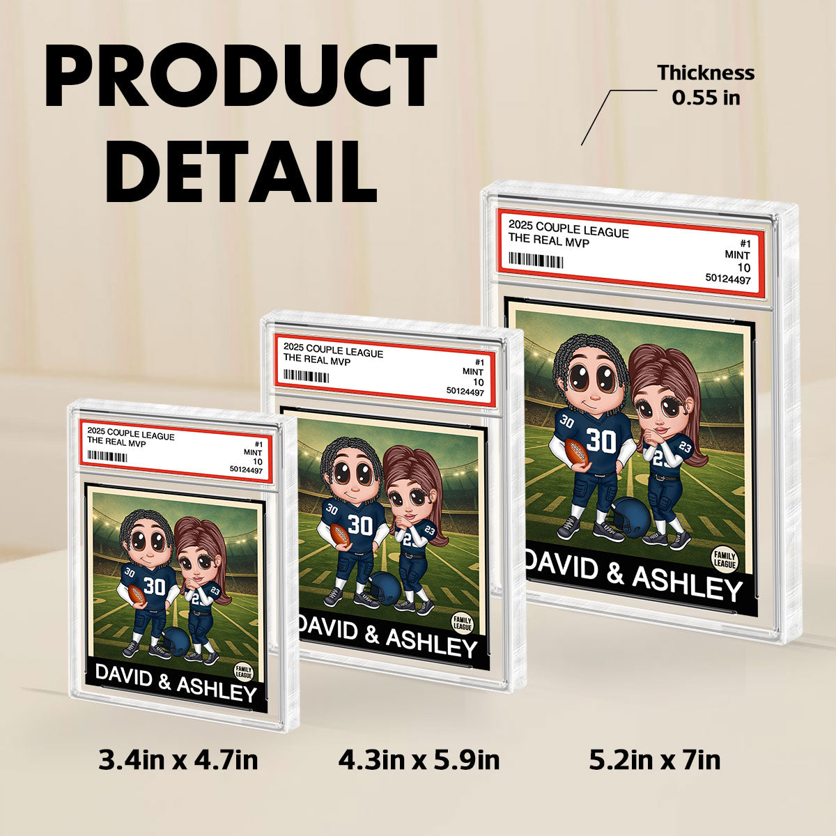 Y2K Football Couple Trading Card Style Personalized Acrylic Block