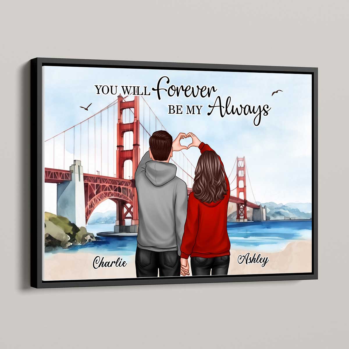 Personalized Couple Bridge Landscape Poster,  Gift, Anniversary Gift for Couples