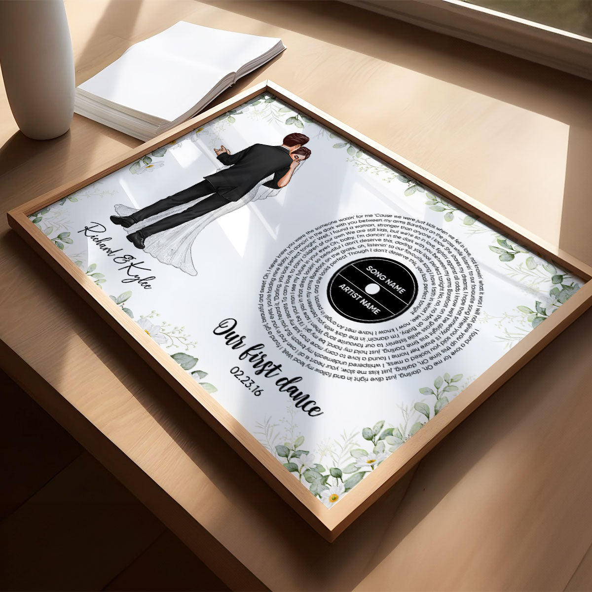 Wedding Song Vinyl Lyrics, Our First Dance Groom Bride Dancing Personalized Poster, Valentines Day Gift, Anniversary Gift for Couple, for Him for Her