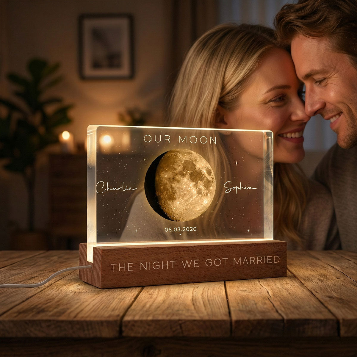 Our Moon Special Day Custom Moon Phase - Personalized Acrylic Block LED Night Light - Valentine's Day Gift For Couple