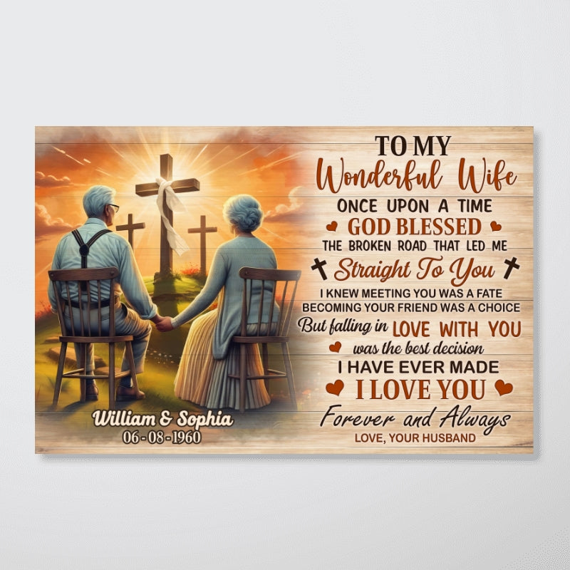 Cross God Gave Me You Old Couple Sitting Personalized Poster, Anniversary  Gift For Him, Her, Husband, Wife