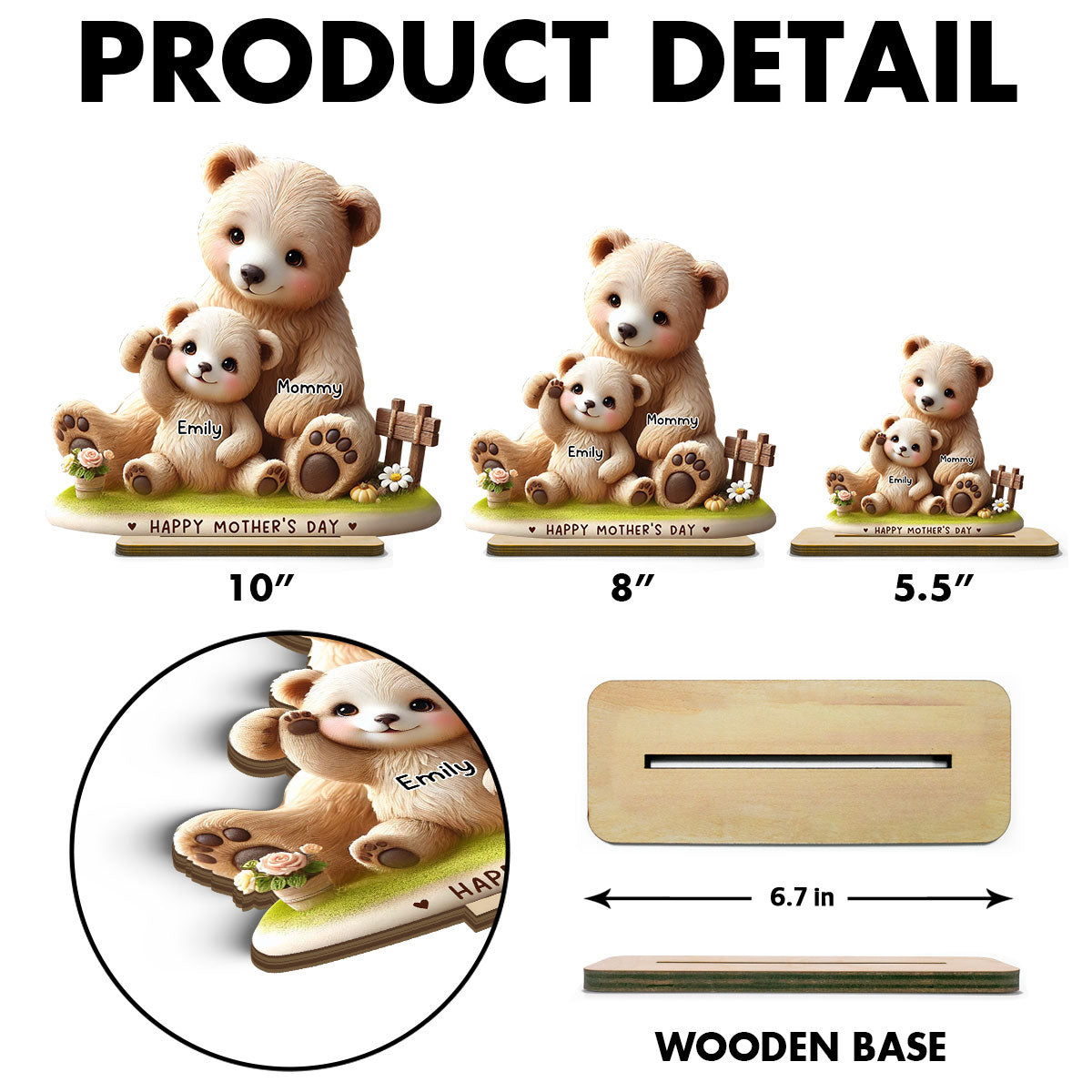 Mama Bear Nana Bear With Kids Adorable 3D Effect Personalized Standing Wooden Plaque, Perfect 2025 Gift For Mom, For Grandma