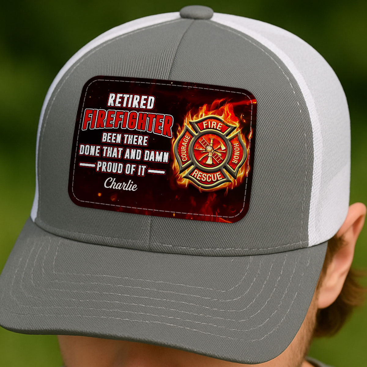 Retired Firefighter Proud Of It Gift For Dad Grandpa Personalized Leather Patch Hat