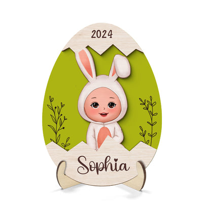 Easter Gift For Grandkids Little Bunny Inside Easter Egg Personalized 2-Layer Wooden Plaque