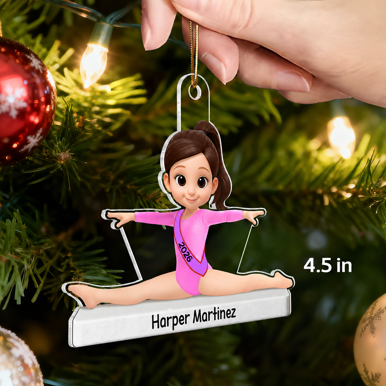 3D Effect Gymnastic Little Girl Front Split Pose - Personalized Acrylic Ornament - Gymnast Gift For Daughter, Granddaughter