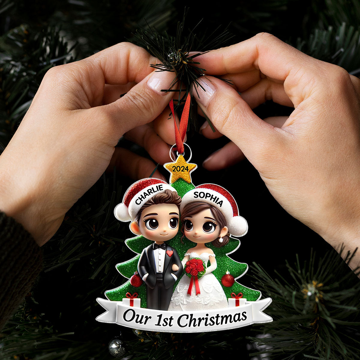 Our First Christmas Married Wedding Couple 2D Flat Acrylic Ornament, MR. & MRS. Gift
