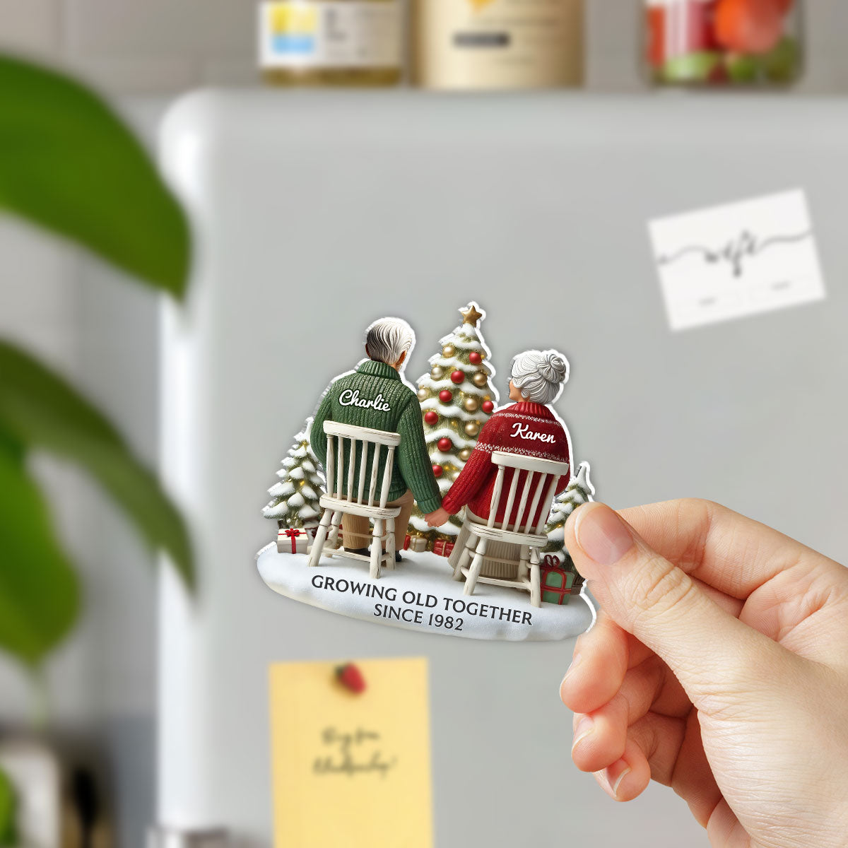 3D Back View Couple Growing Old Together Personalized Acrylic Fridge Magnet, 2025 Heartfelt  Gift, Anniversary Gift For Couple, For Him, For Her, Husband, Wife