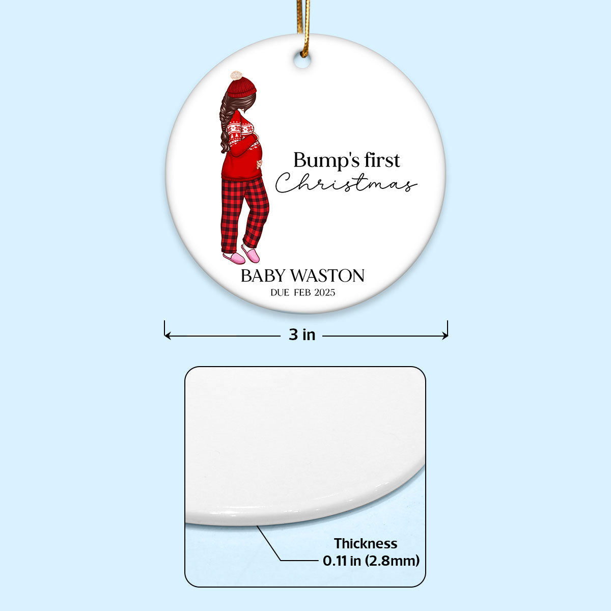 Pregnant Mom Baby Bump's First 2025 Ornament, - Personalized Ornament