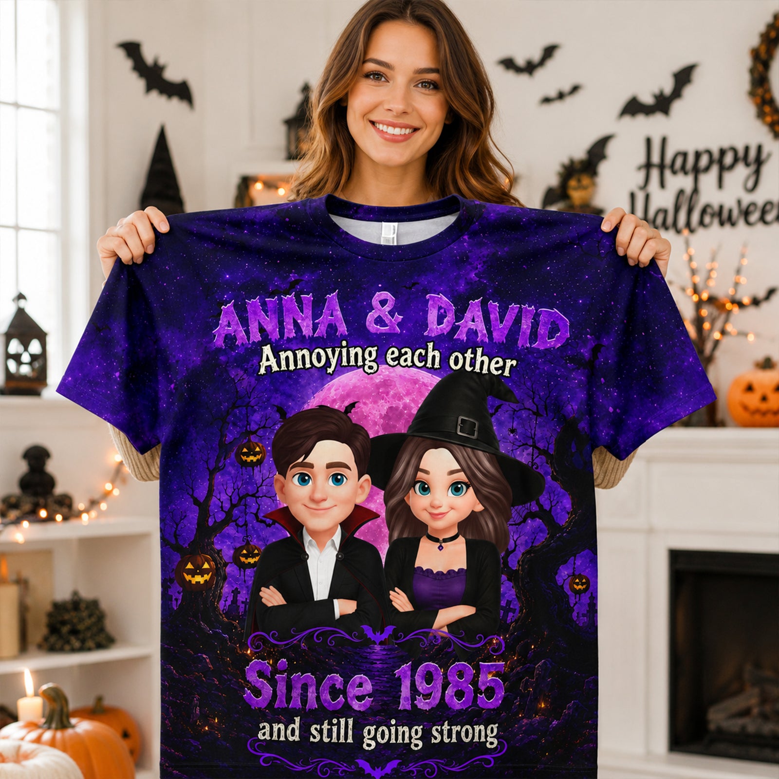 Full Moon Halloween Couple - Personalized Shirt - Halloween Matching Shirts for Couple, Anniversary Gift for Him, for Her