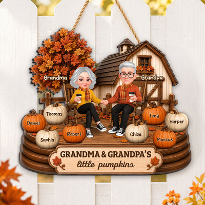 Fall Season Cozy Warm Farmhouse Style Grandma Grandpa Little Pumpkins - Personalized Wood Sign - Fall Decor For Grandparents