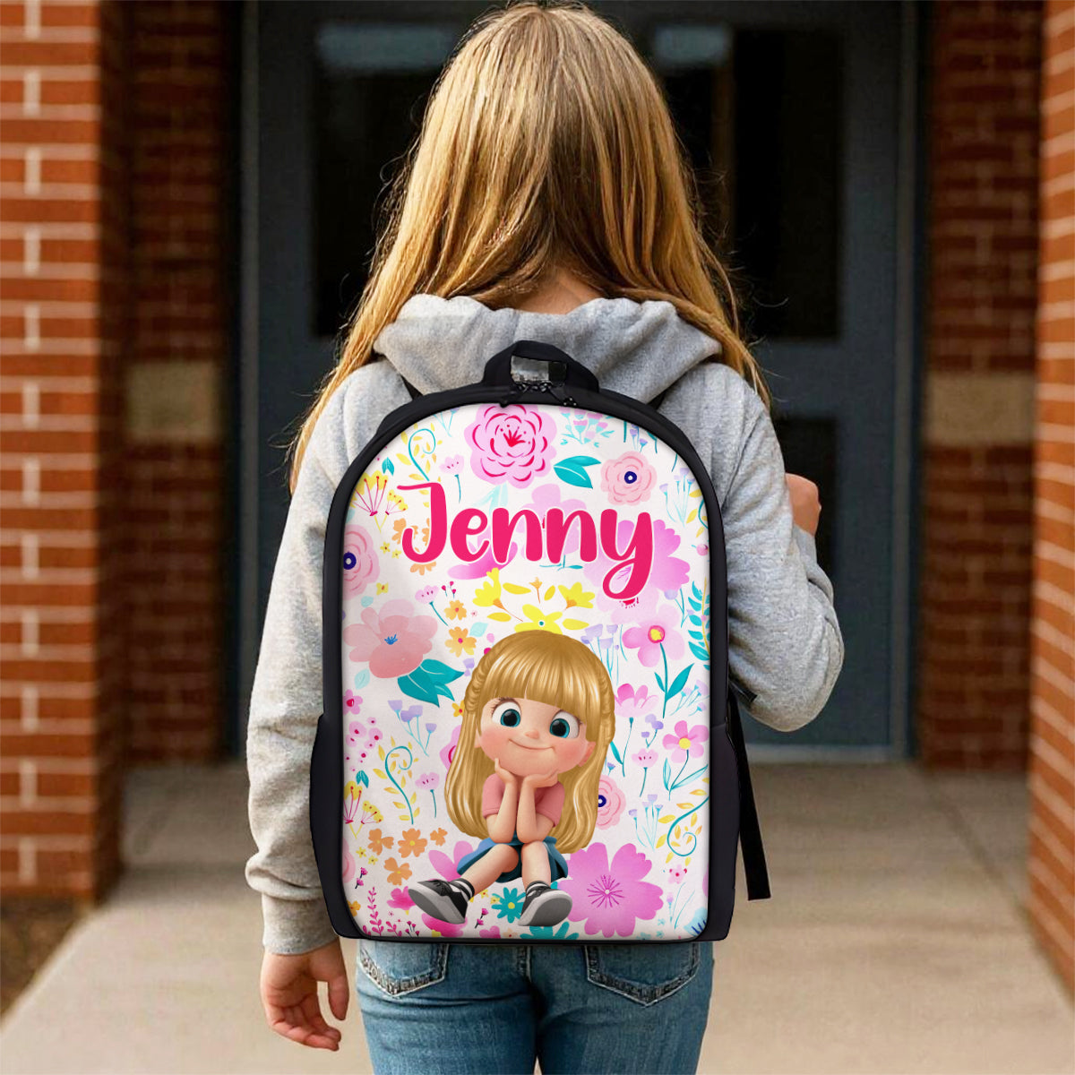 Floral Pink Pattern Personalized Backpack, Custom Back to School Kids Backpack, Kindergarten Elementary School Bookbag for Girl