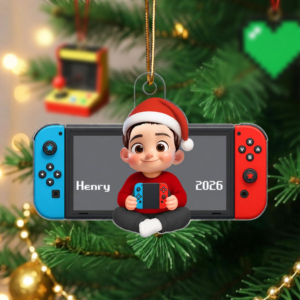 Personalized Gamer 3D Effect Ornament for Boys Girls, Christmas Gift for Kids