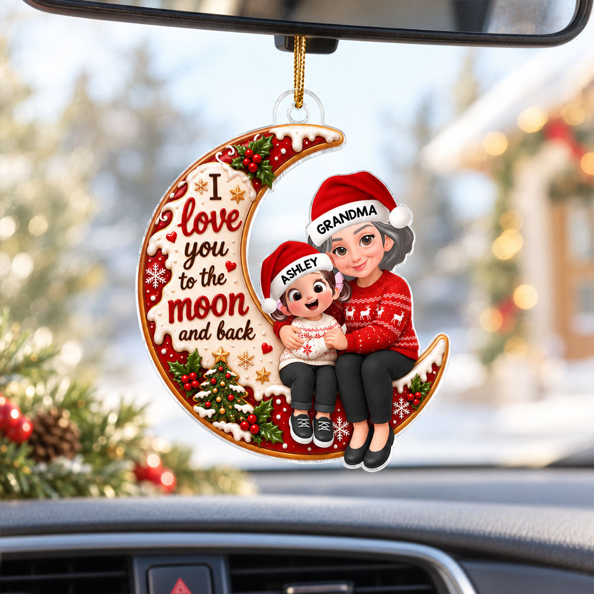 Endless Love Christmas Grandma Grandkid Love You To The Moon And Back - Personalized Acrylic Ornament - Gift For Grandma, Grandkids, Grandsons, Granddaughters