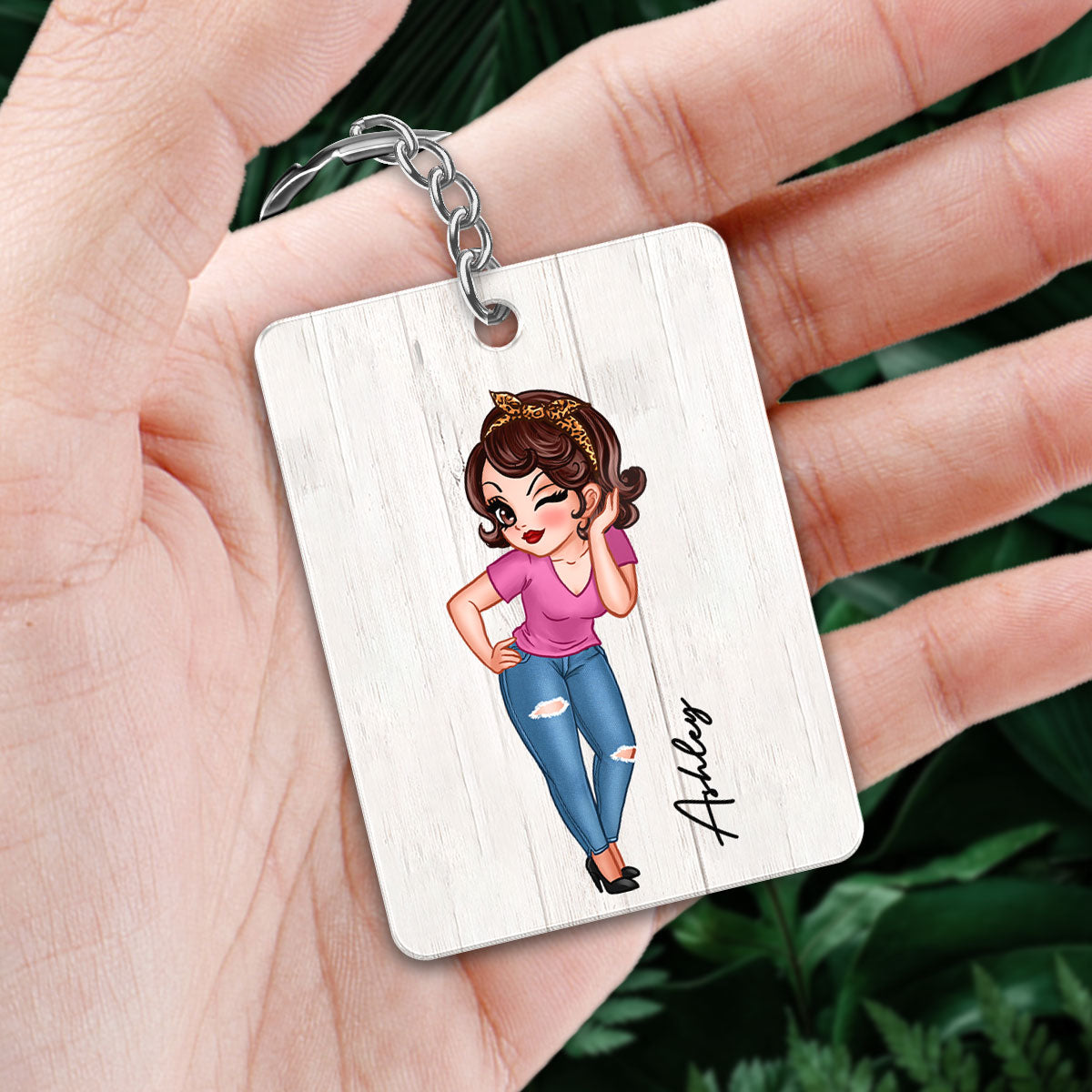 Pretty Woman Custom Character Beautiful Vintage Birth Flower & Name Birthday Gift For Family Friends Personalized Acrylic Keychain