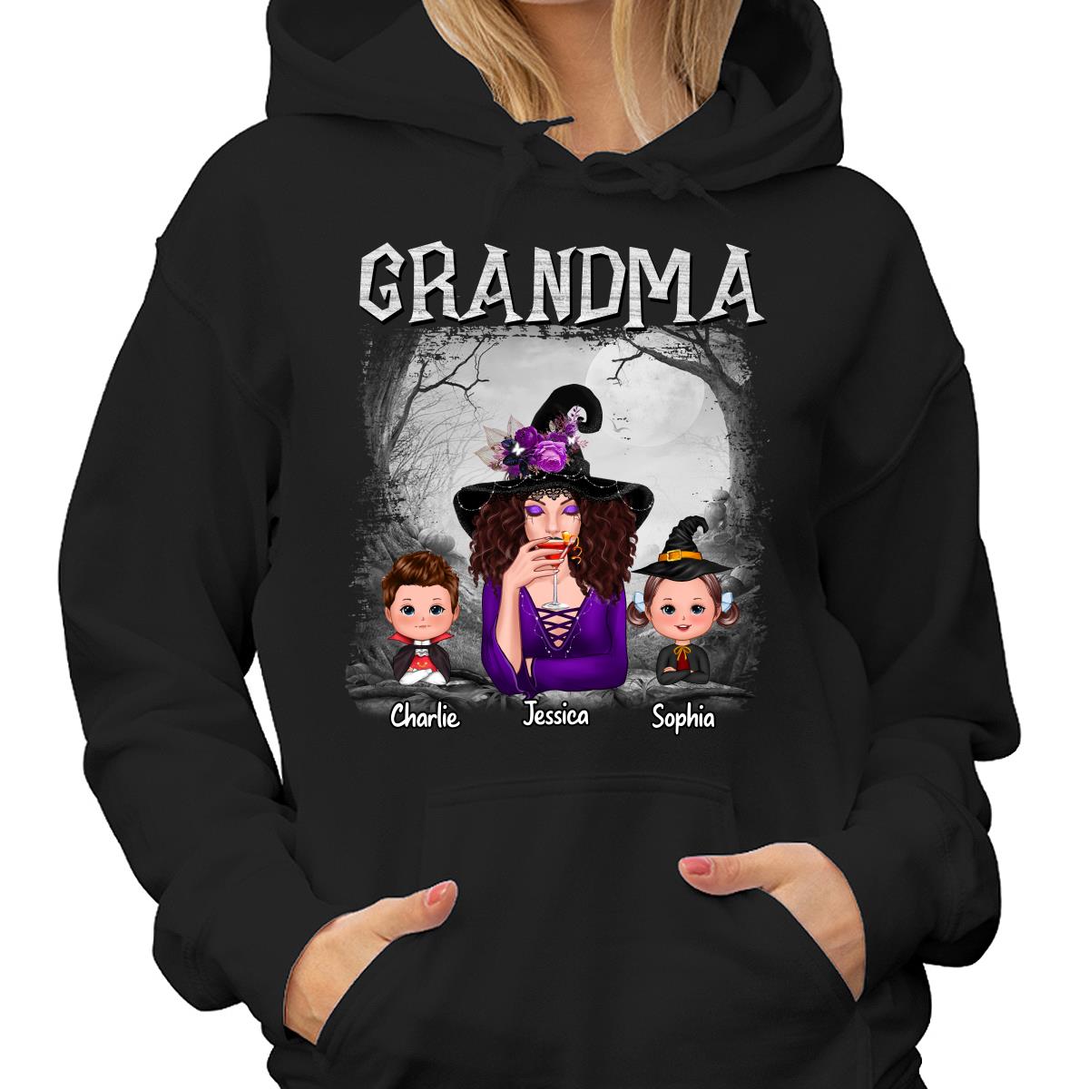 Halloween Black And White Forest Grandma With Grandkids Personalized Shirt