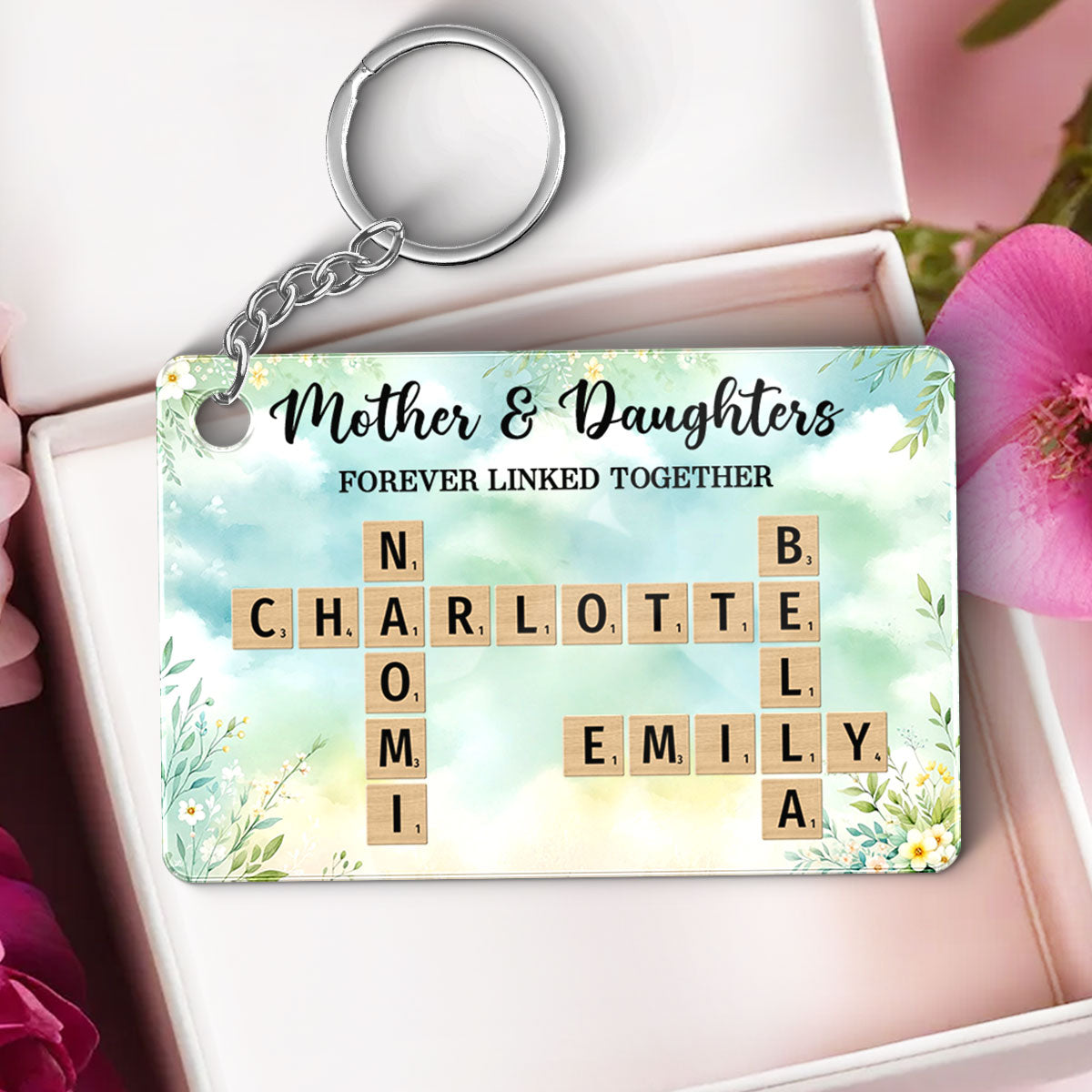 Mother & Daughters Sons Forever Linked Together Crossword Puzzle Art Personalized Acrylic Keychain