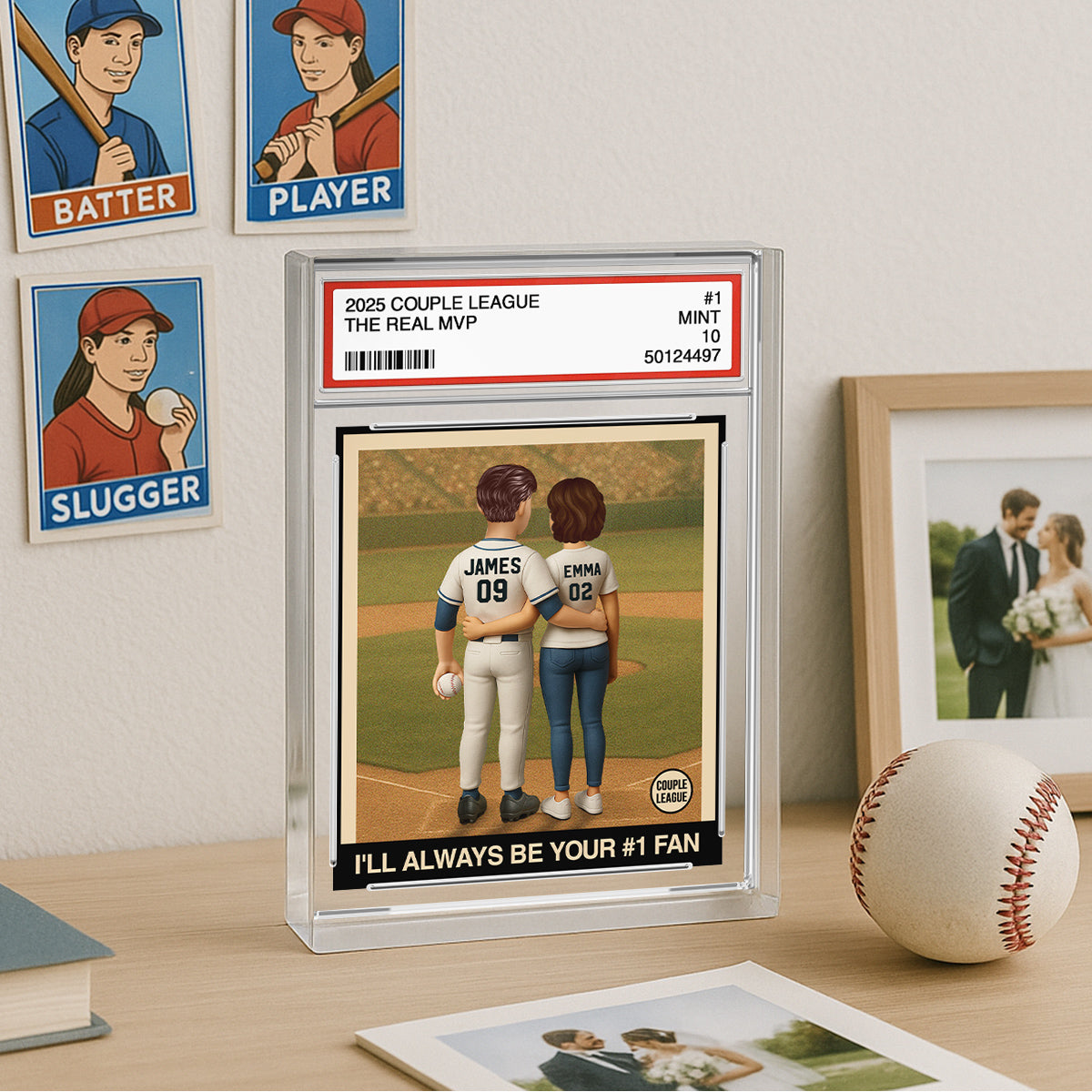 Always Your Biggest Fan Baseball Couple Trading Card Style Personalized Acrylic Block Plaque