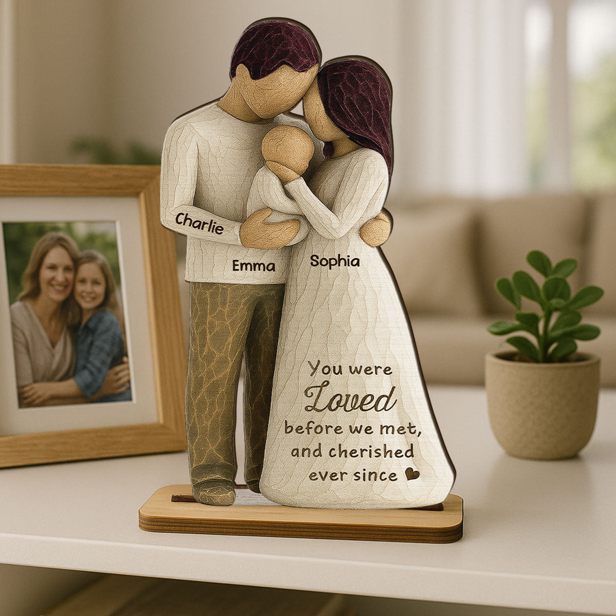 Welcome To The World First Time Parents Couple & Baby 3D Effect Personalized Standing Wooden Plaque, Gift For First Time Parents