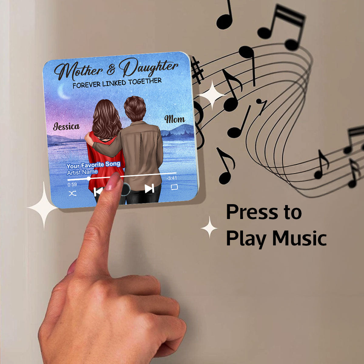 Beautiful Landscape Mother & Daughter Forever Linked Together Personalized Music Fridge Magnet, Heartfelt Gift For Mom, Gift For Daughter