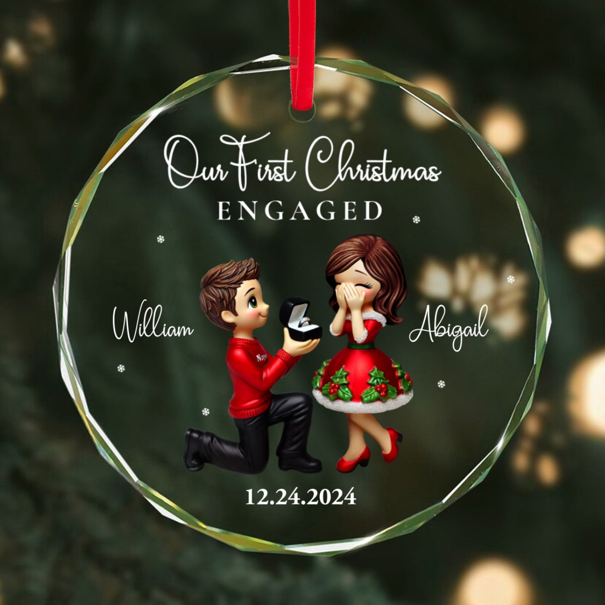 Our First Christmas Engaged Married, Newly Engaged Married Couple Personalized Glass Ornament, Gift for him, gift for her