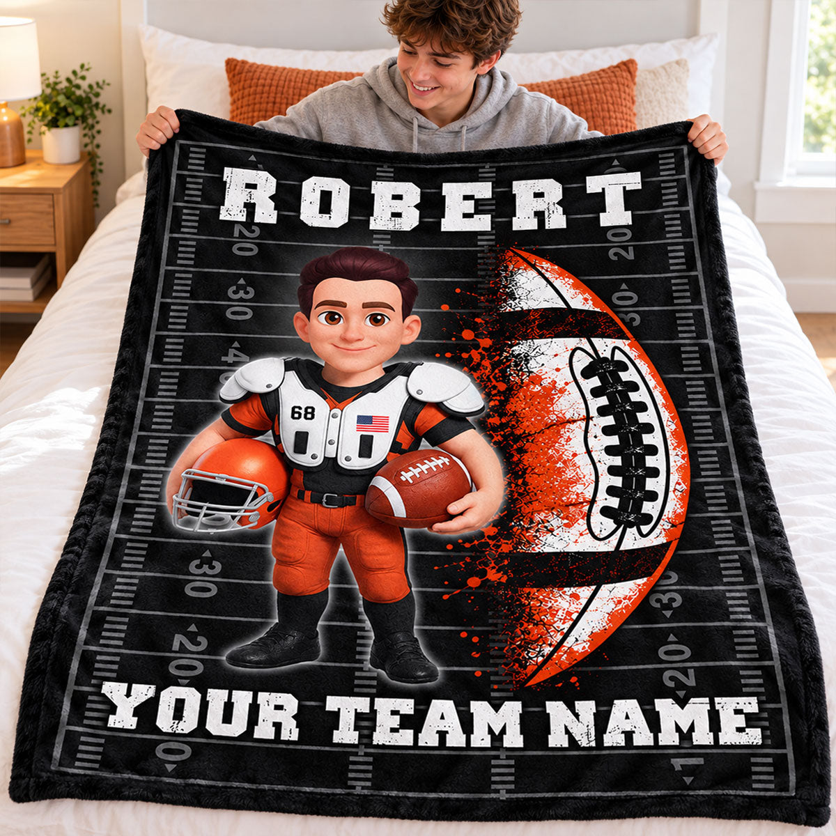 Strong American Football Player Custom Name And Team Name - Personalized Fleece Blanket - Christmas Gift For American Football Players, Grandson, Son
