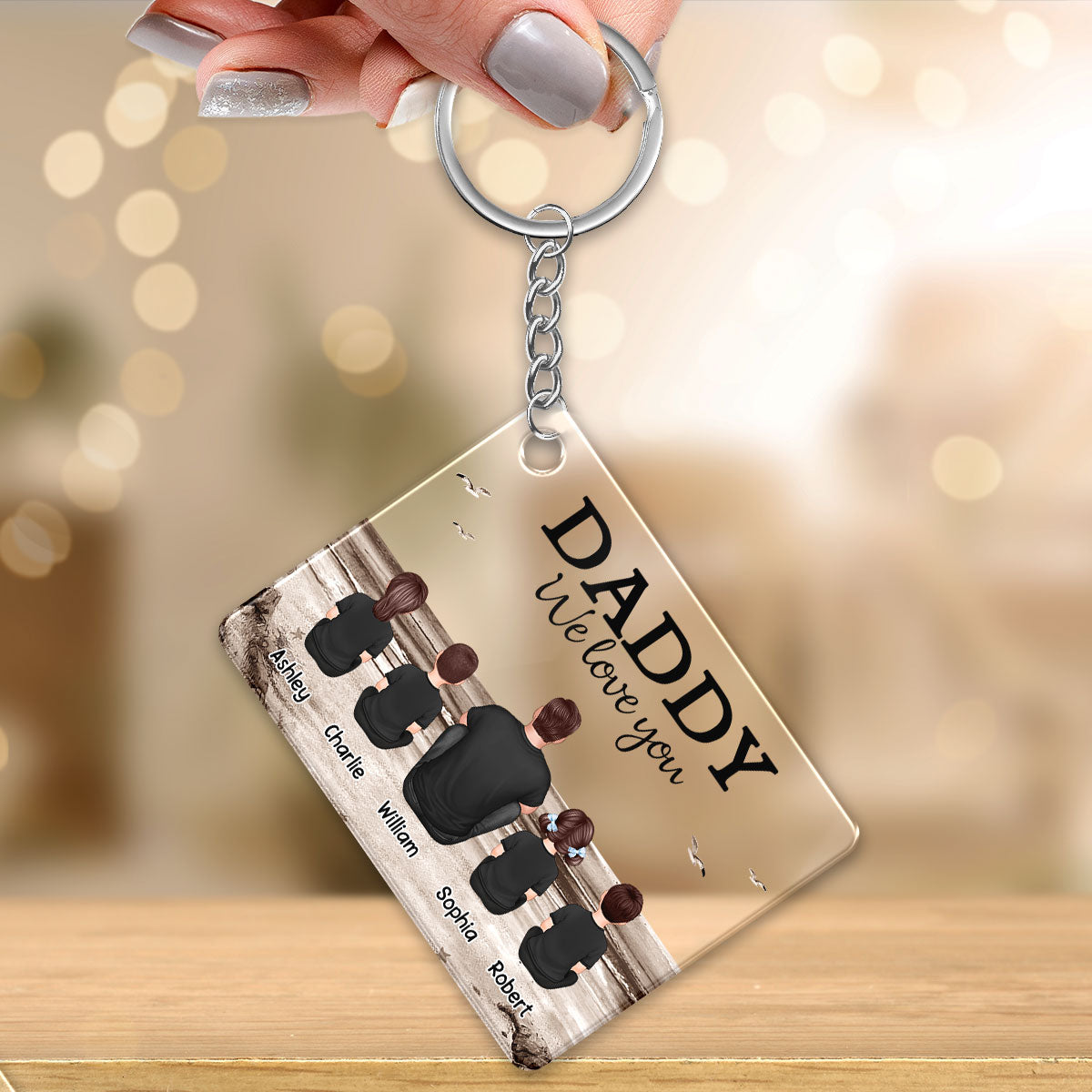 Retro Beach Landscape Best Dad Ever Personalized Acrylic Keychain