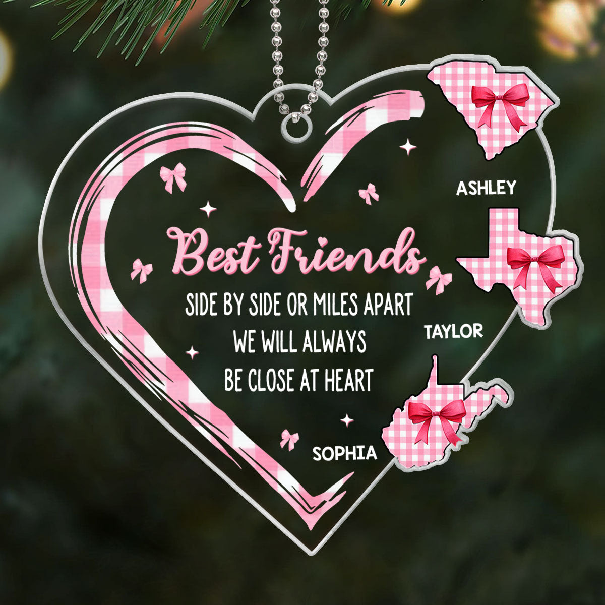 Best Friends Sisters Family Long Distance Coquette Christmas Personalized Acrylic Ornament
