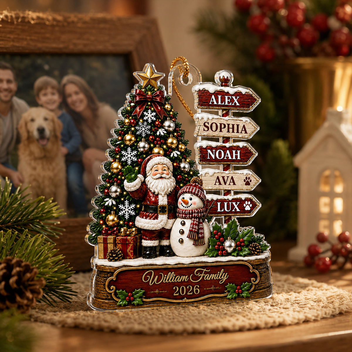 Family Christmas Tree Sign Post - Personalized Acrylic Ornament - Christmas Gift, Gift For Family